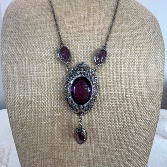 Jewelry - Vintage Pewter with Amethyst   Pendant Necklace